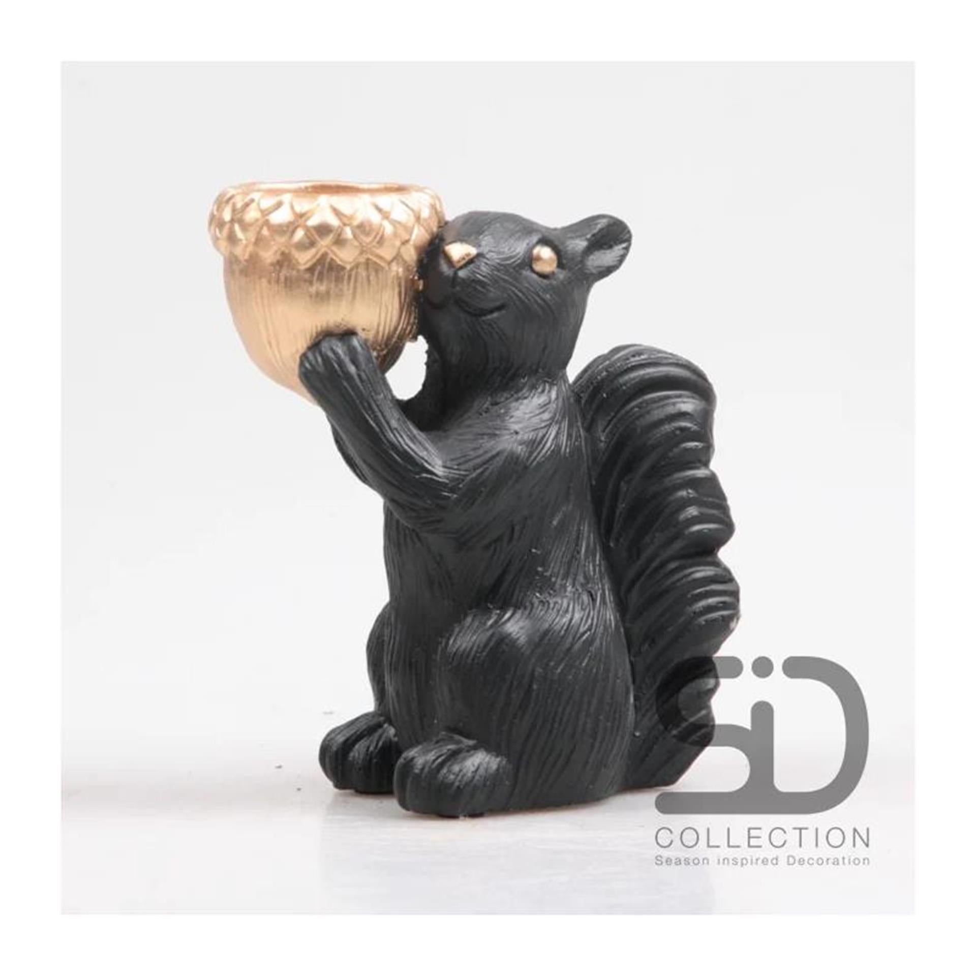 Season inspired decoration eekhoorn met waxinehouder 14,5x8,5x16,3cm zwart