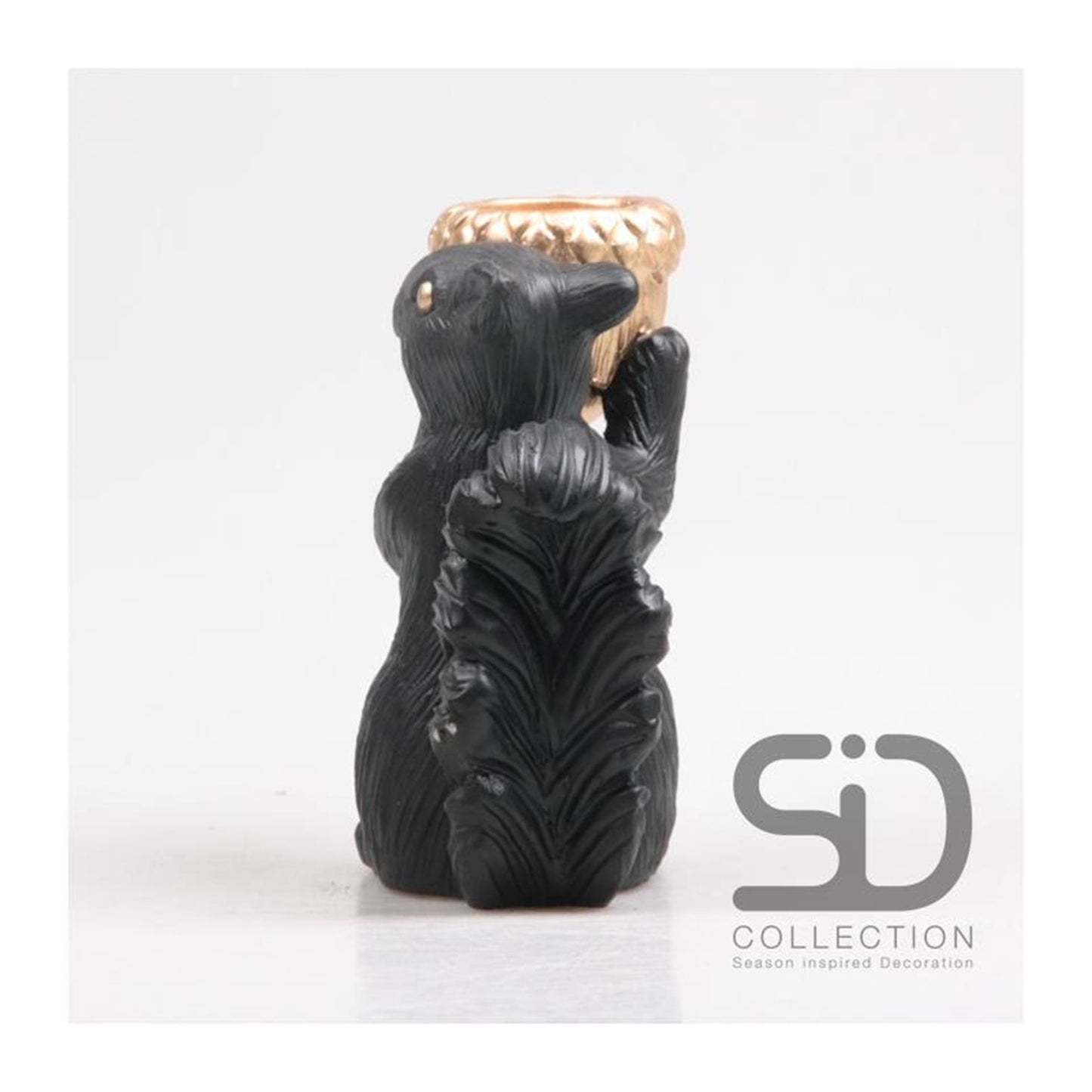 Season inspired decoration eekhoorn met waxinehouder 14,5x8,5x16,3cm zwart