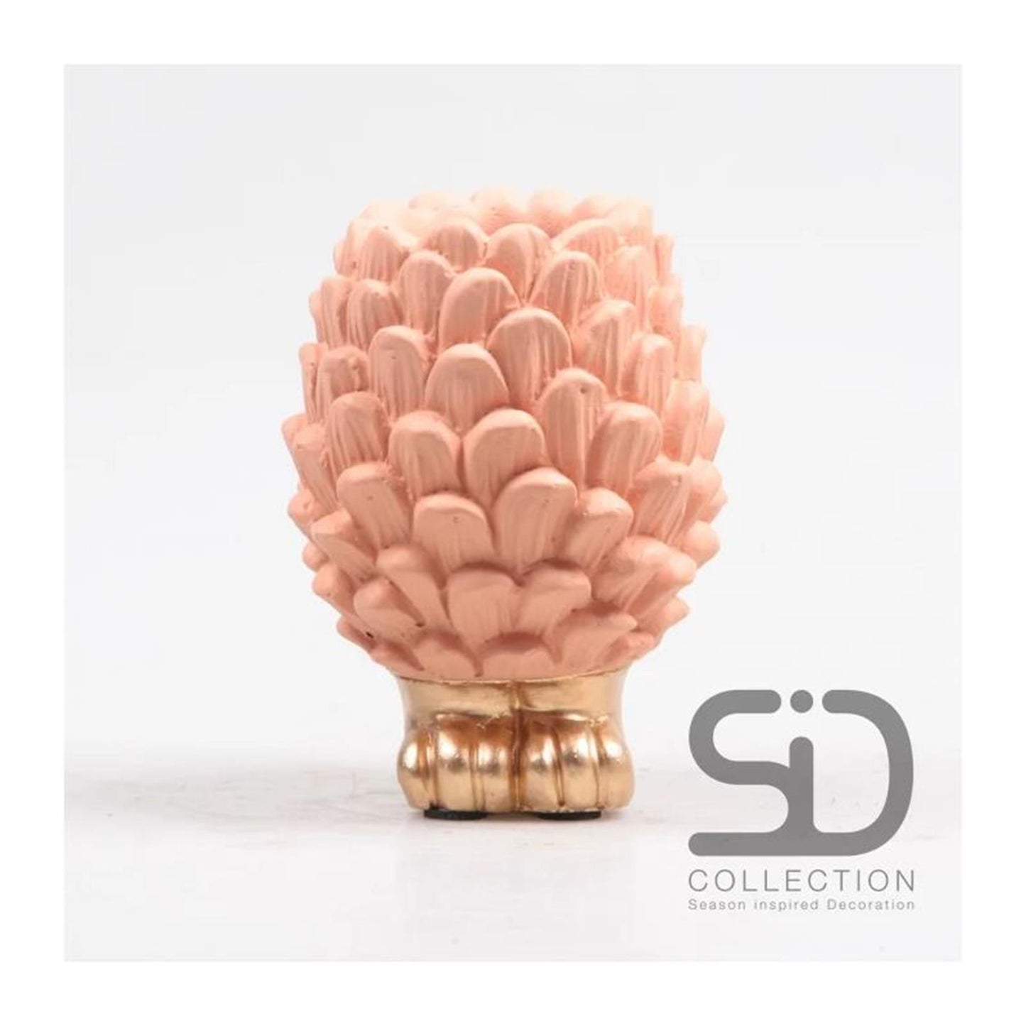 Season inspired decoration vaas dennenappel op voet 9x9x12cm beigerood