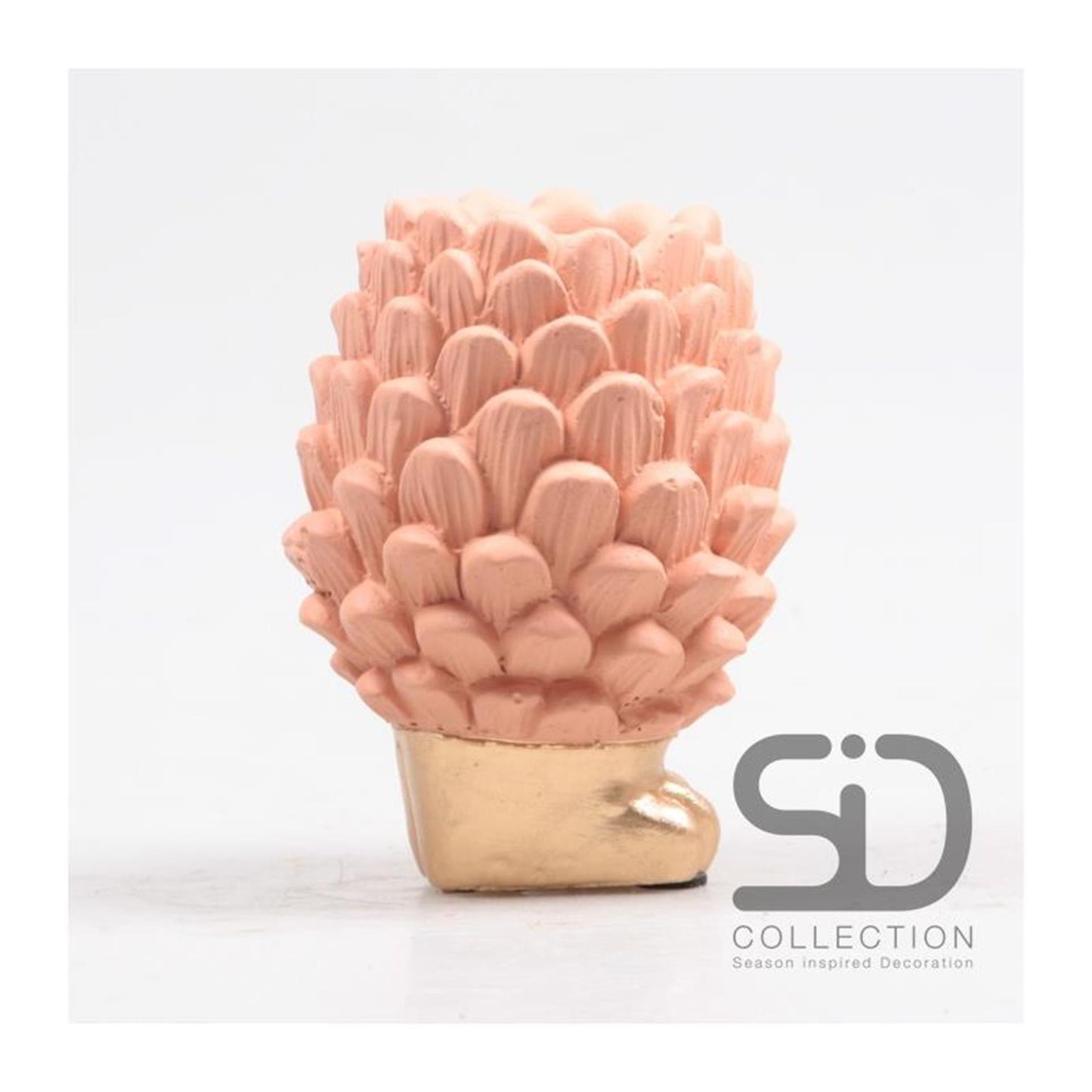 Season inspired decoration vaas dennenappel op voet 9x9x12cm beigerood