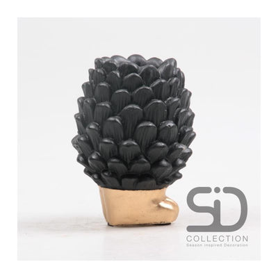 Season inspired decoration vaas dennenappel op voet 9x9x12cm zwart