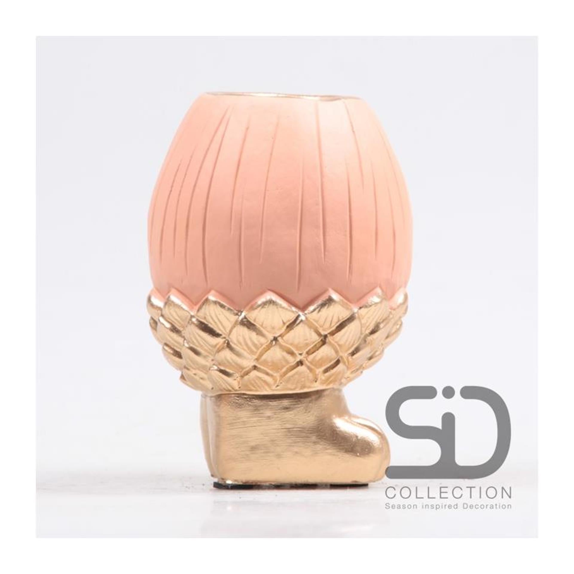 Season inspired decoration vaas eikel op voet 13cm beigerood