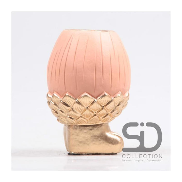 Season inspired decoration vaas eikel op voet 13cm beigerood