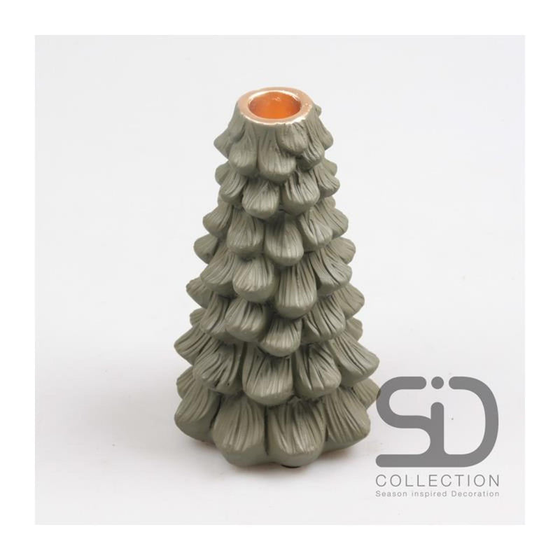 Season inspired decoration kandelaar kerstboom 11x11x19 olijfgroen