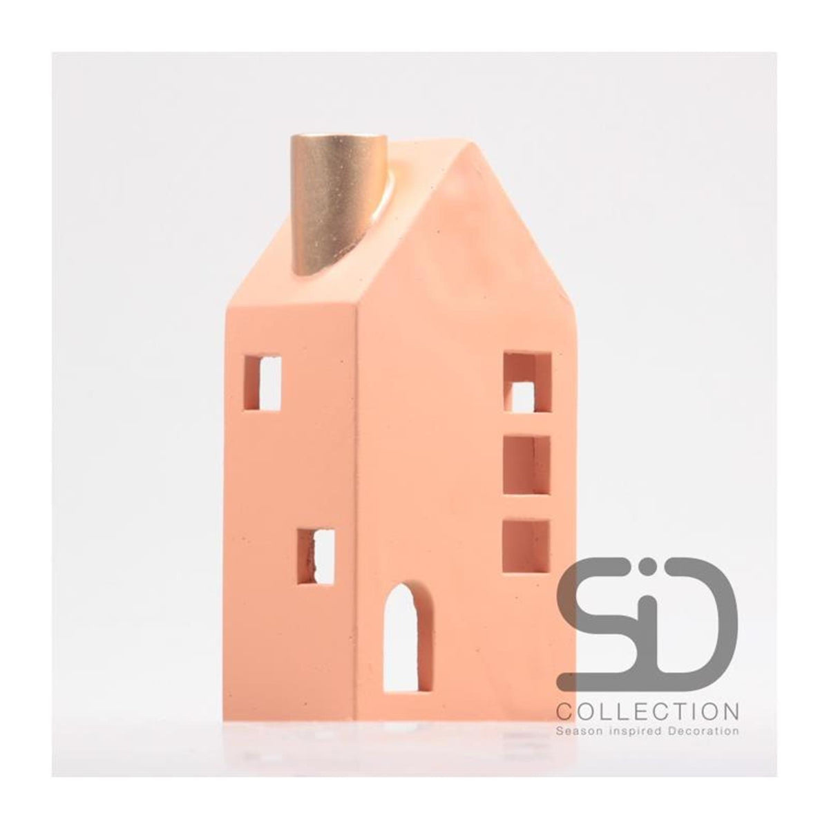 Season inspired decoration kandelaar huis 12x8x24cm beigerood
