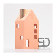 Season inspired decoration kandelaar huis 12x8x24cm beigerood - afbeelding 1