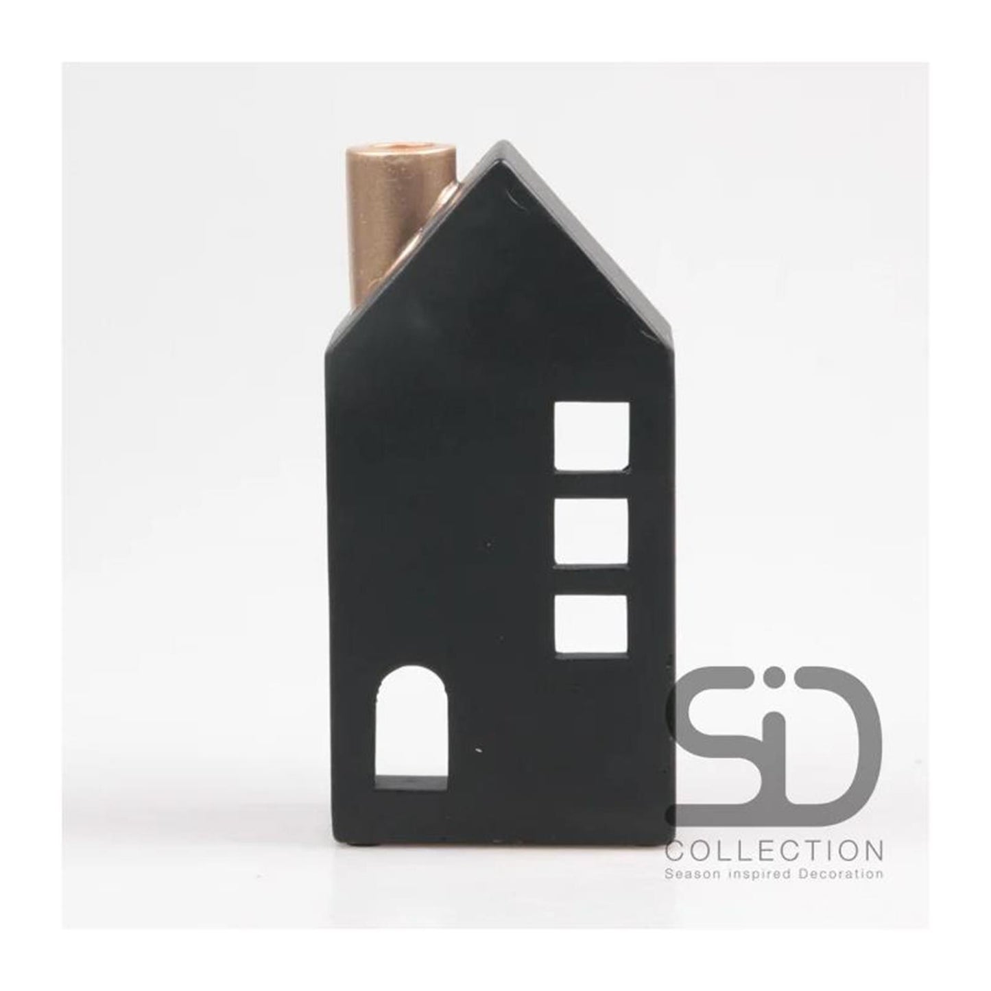 Season inspired decoration kandelaar huisje 12x8x24cm zwart