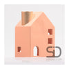 Season inspired decoration kandelaar huisje 11x8x16cm beigerood