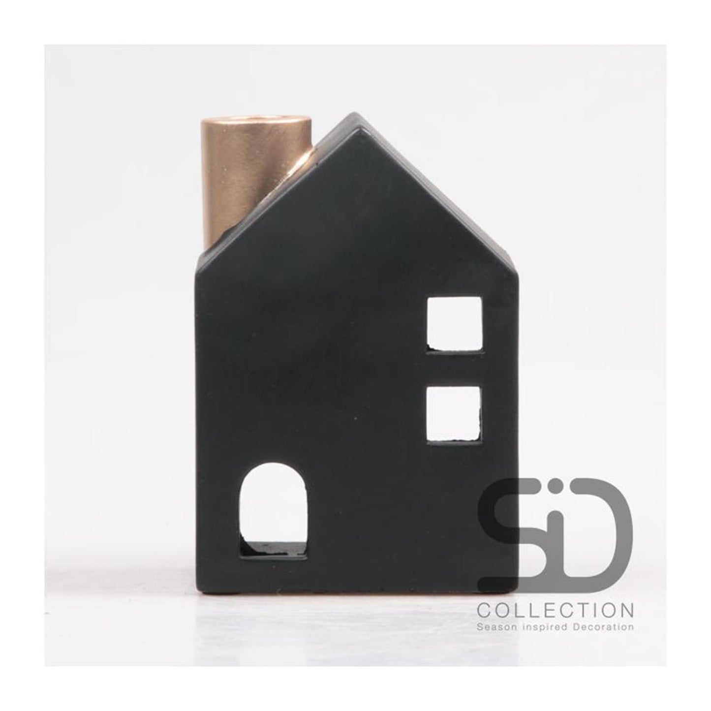 Season inspired decoration kandelaar huisje 11x8x16cm zwart