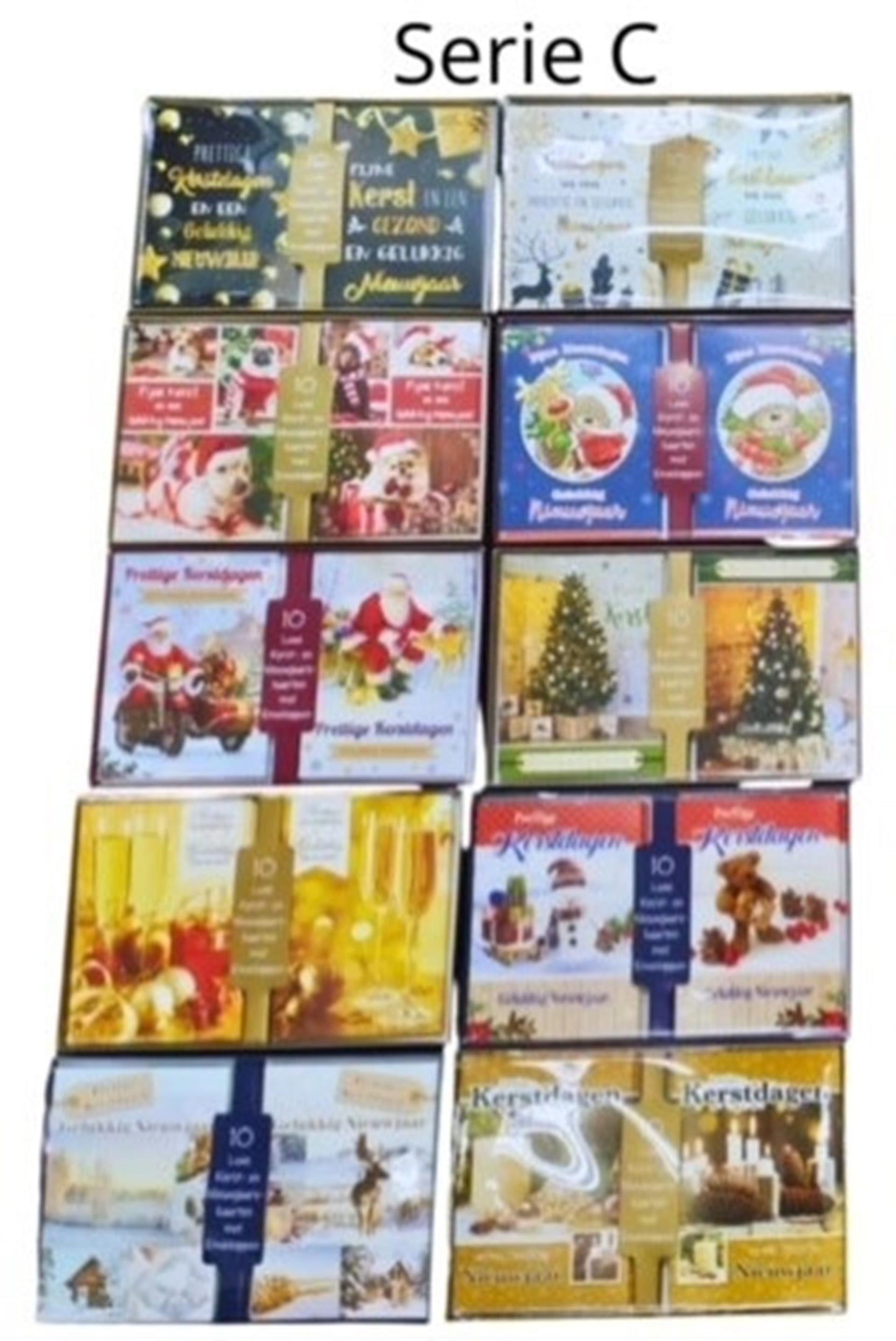 Kerstkaarten 10 stuks in showdoos met enveloppen abc