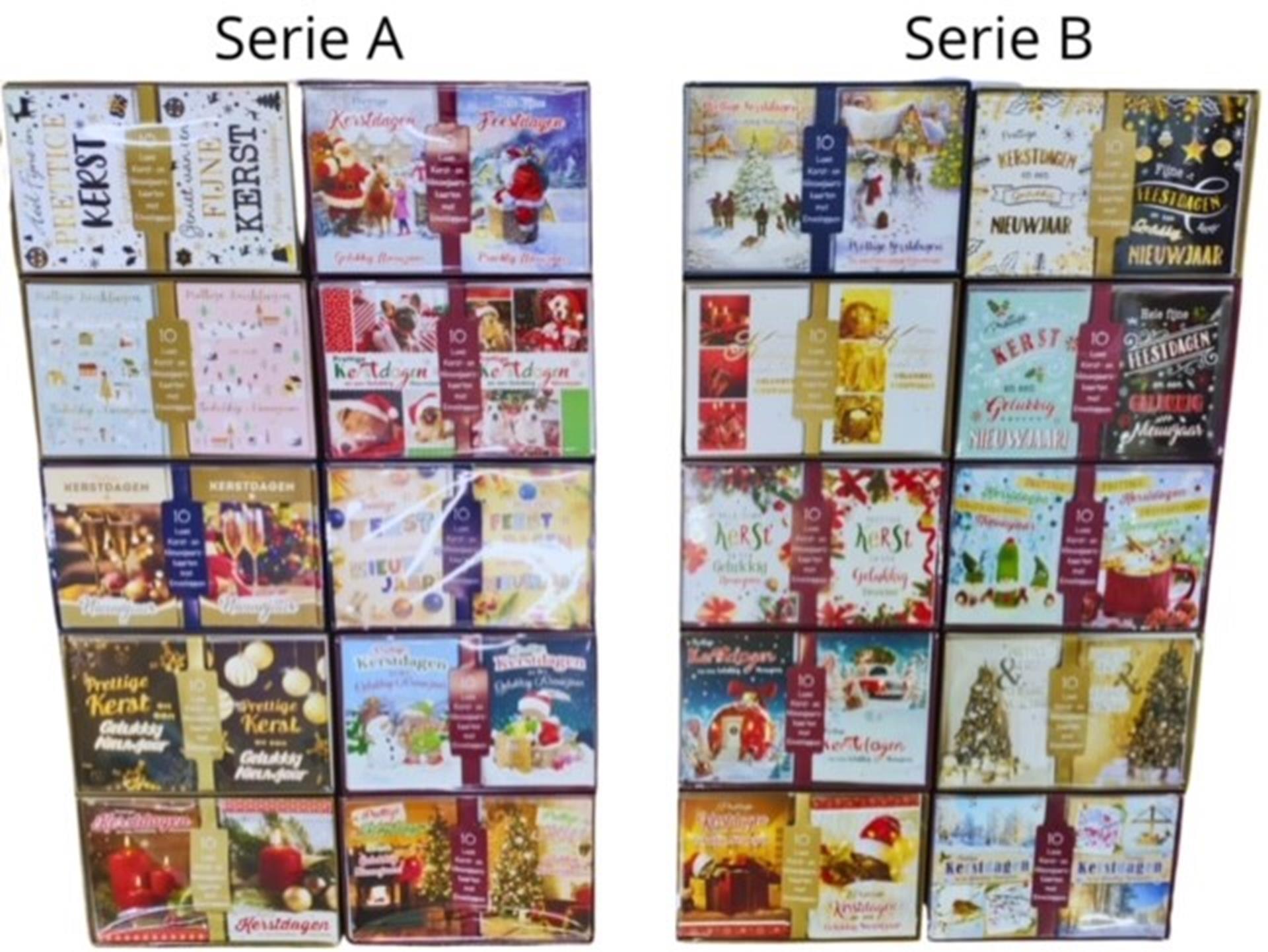 Kerstkaarten 10 stuks in showdoos met enveloppen abc