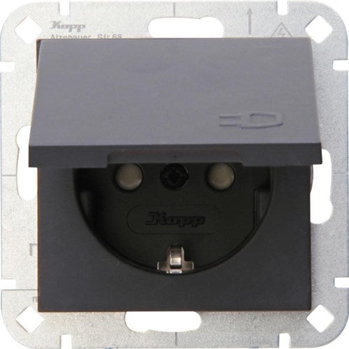 Enzo kopp hk07 antraciet inbouw stopcontact ra met deksel + kinderbeveiliging - 4623150