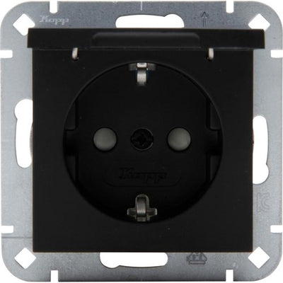 Enzo kopp hk07 pure mat zwart inbouw stopcontact ra met deksel + kinderbeveiliging - 4624650