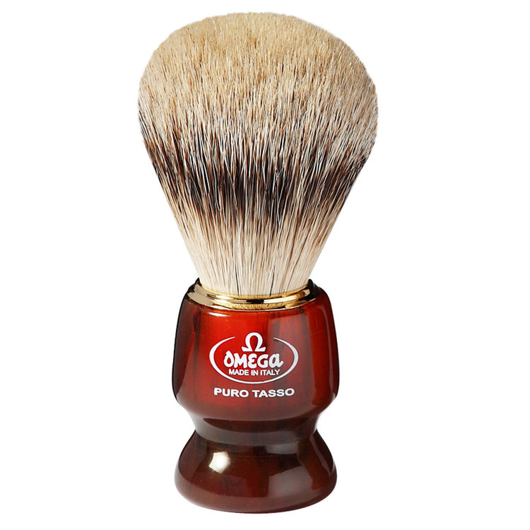 Omega scheerkwast 100% super badger resin rood bruin handvat 9cm