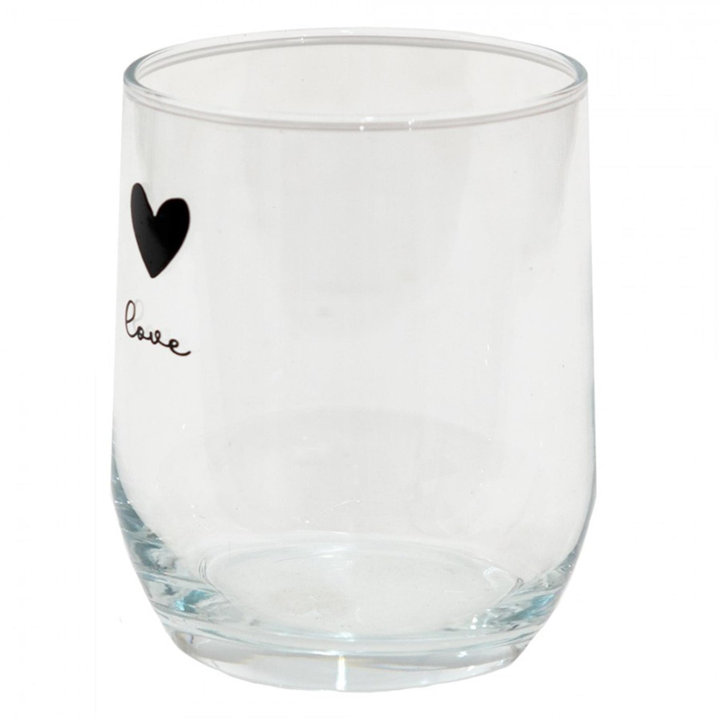 Clayre eef transparant drinkglas met zwart hartje en het woord love . ø8x9cm 300ml