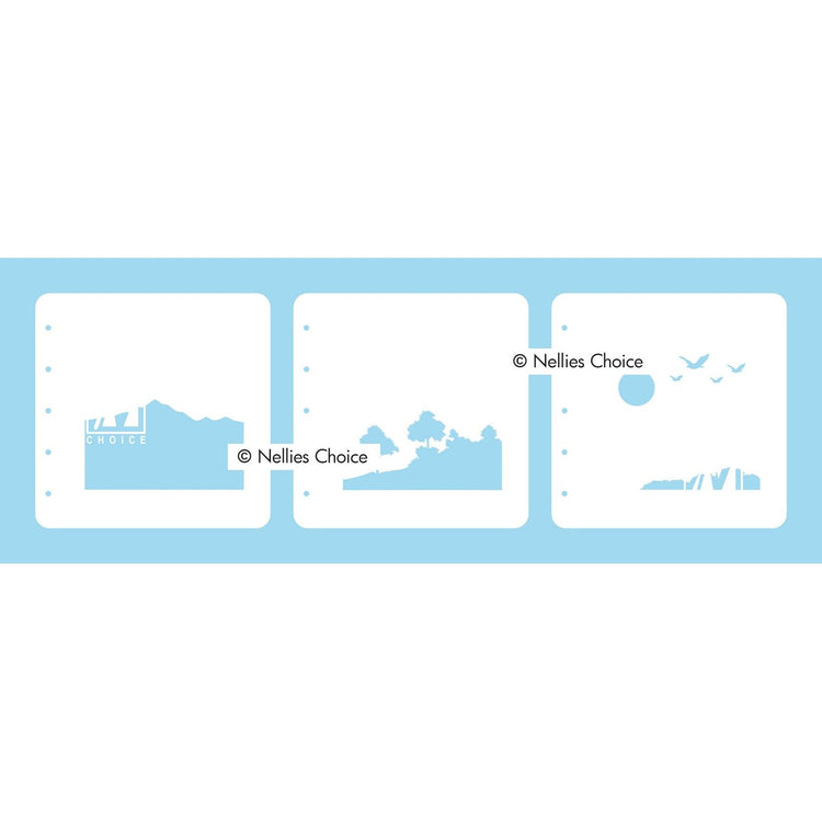 Nellie's choice • set of 3 layered combi stencils set natuur met bomen