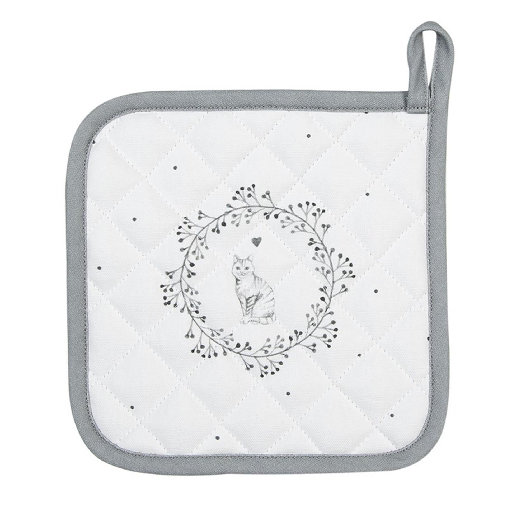 Clayre eef pannenlap kat wit grijs 20x20cm