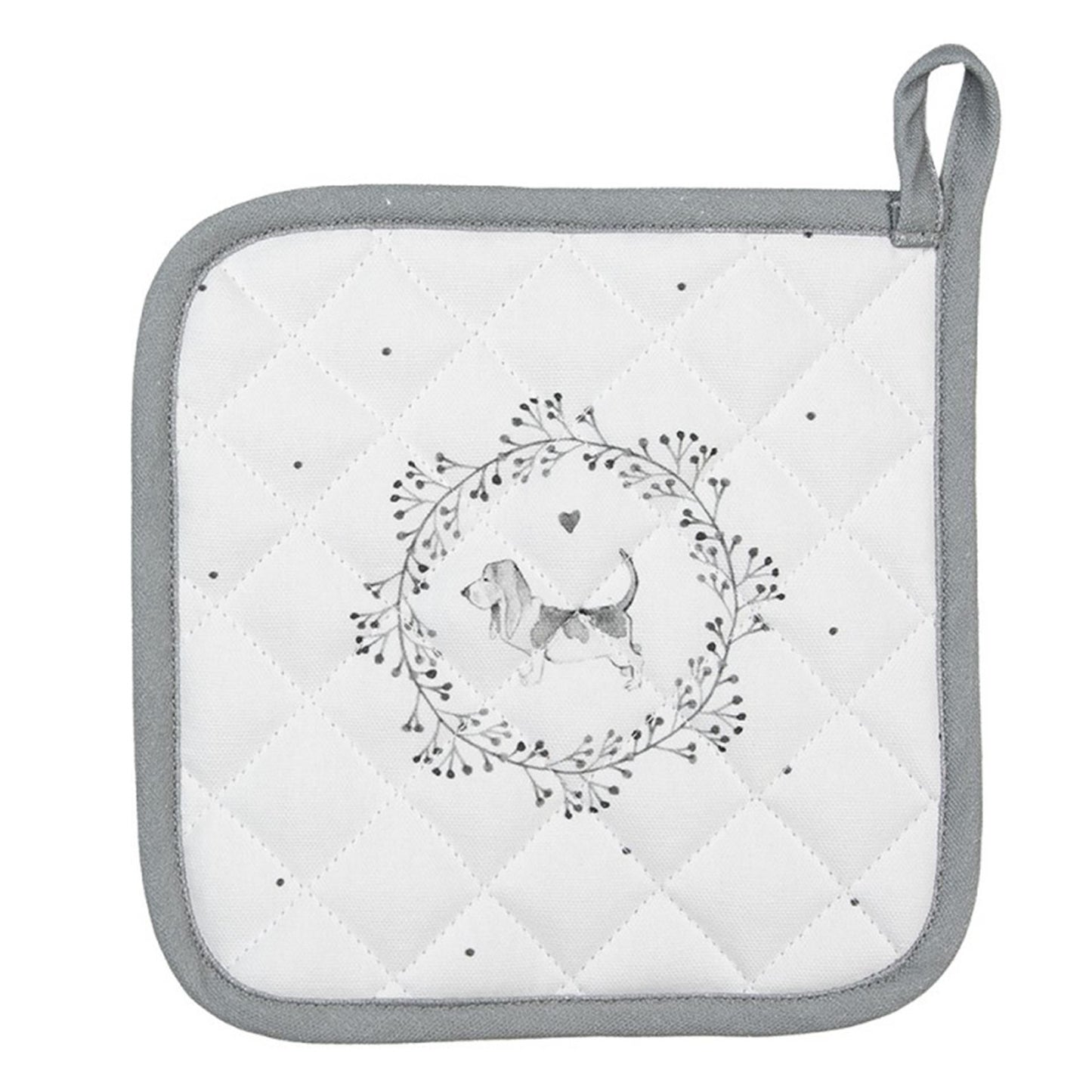 Clayre eef pannenlap hond wit grijs 20x20cm