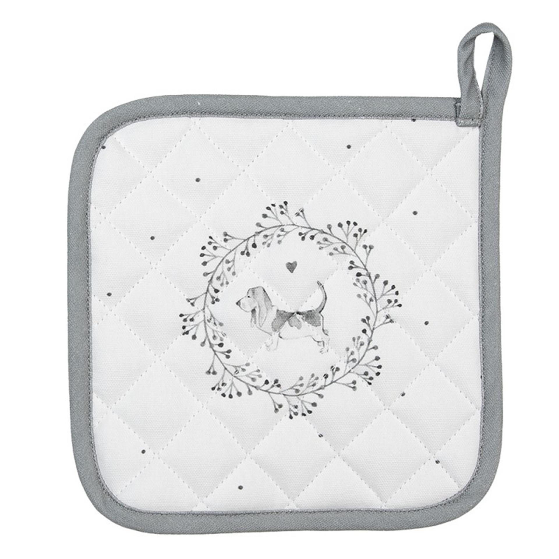Clayre eef pannenlap hond wit grijs 20x20cm