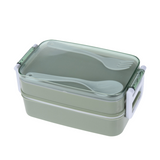 Lunchbox dubbellaags met bestek groen - afbeelding 1