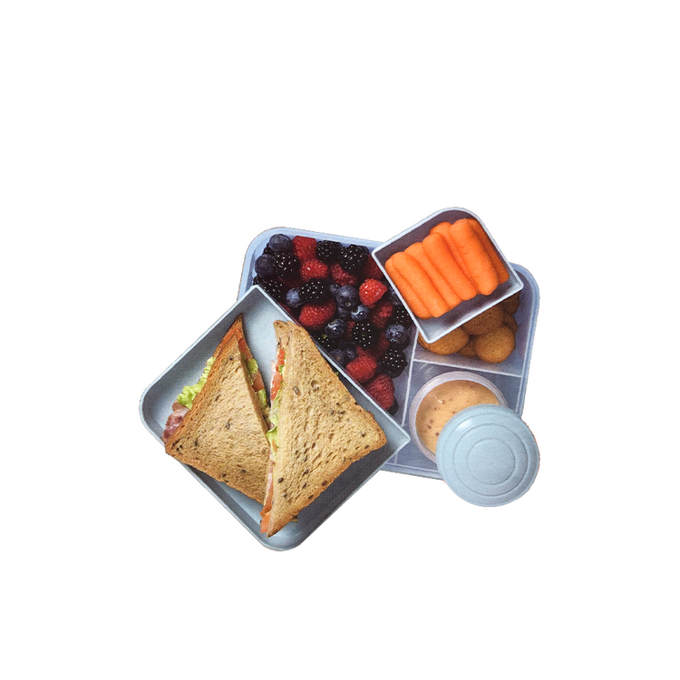 Lunchbox met dressing beker en 2 trays blue