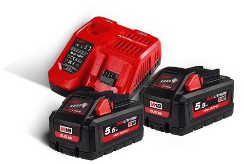 Milwaukee m18 hnrg-552 - m18 hb5 duo pack 18v 5.5ah high output + lader m12-18fc