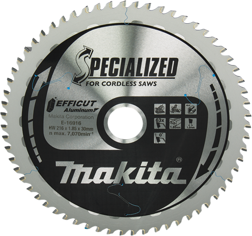 Makita accessoires makita cirkelzaagblad voor aluminium | specialized | ø 216mm asgat 30mm 63t - e-16916