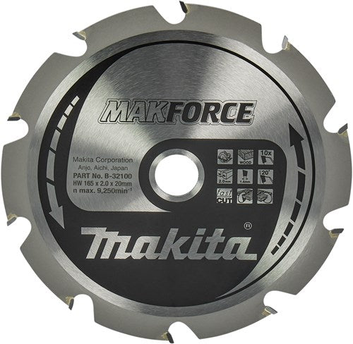 Makita accessoires cirkelzaagblad hout 165x20x2,0 10t 20g - b-32100