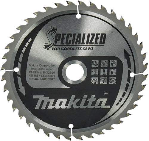 Makita accessoires makita cirkelzaagblad voor hout | specialized | ø 165mm asgat 20mm 40t - b-32954