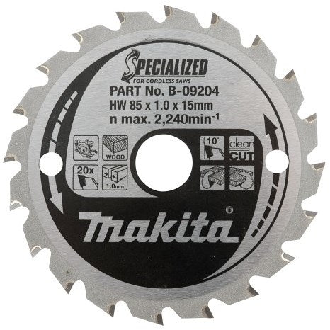 Makita accessoires cirkelzaagblad hout 85x15x1,0 20t 10g - b-16885