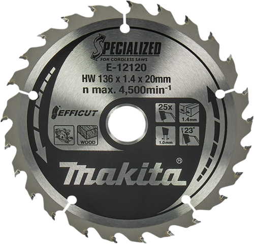 Makita accessoires cirkelzaagblad hout | efficut 136x20x1,5 25t 23g - e-12120 - e-12120