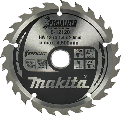 Makita accessoires cirkelzaagblad hout | efficut 136x20x1,5 25t 23g - e-12120 - e-12120