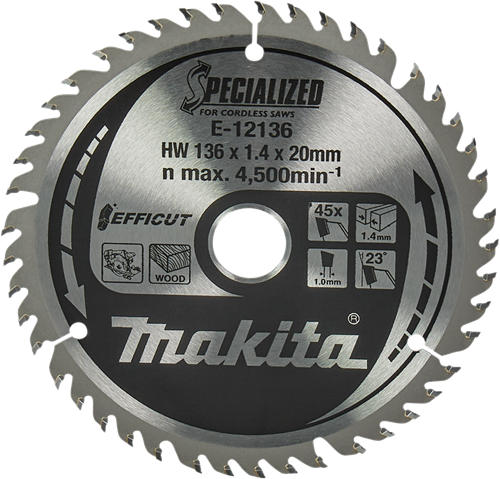 Makita accessoires makita cirkelzaagblad voor hout | efficut | ø 136mm asgat 20mm 45t - e-12136