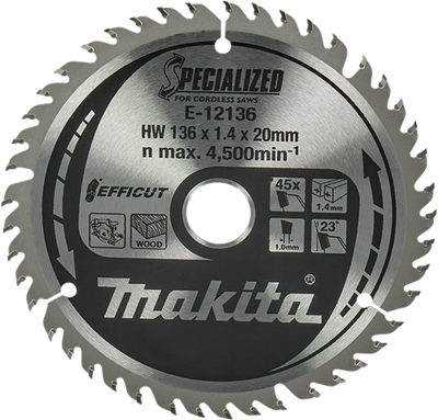 Makita accessoires makita cirkelzaagblad voor hout | efficut | ø 136mm asgat 20mm 45t - e-12136