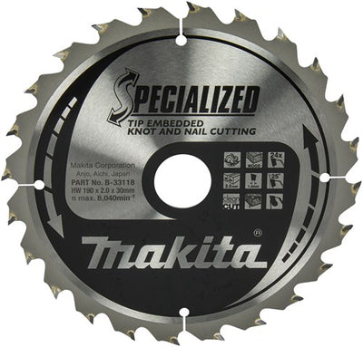 Makita accessoires makita cirkelzaagblad voor hout | specialized: noest spijker | ø 190mm asgat 30mm 24t - b-33118