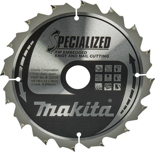 Makita accessoires makita cirkelzaagblad voor hout | specialized | ø 190mm asgat 30mm 16t - b-33059