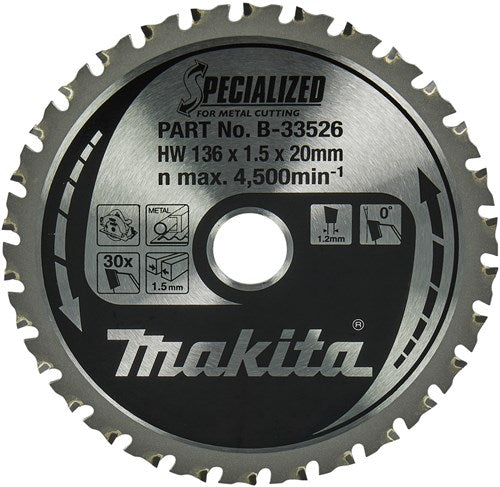 Makita accessoires makita cirkelzaagblad voor zacht staal | specialized | ø 136mm asgat 20mm 30t - b-33526