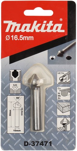 Makita accessoires verzinkboor 3-cut lengte 60mm schroefdraad maat m8 diameter 16,5mm - d-37471