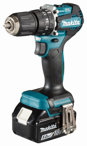 Makita dhp487rtj 18v klopboor- schroefmachine koolborstelloos 5,0 ah accu (2 st), snellader, mbox