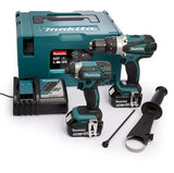 Makita dlx2145tj combiset | dhp458 accu klopboormachine + dtd152 accu slagschroevendraaier | 18v 5.0ah li-ion - afbeelding 1