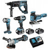 Makita dlx5044tj | lxt accu combiset 18v boorhamer + decoupeerzaag + haakse slijper + lamp + boormachine in koffer (3x 5.0ah accu + lader) - dlx5044tj