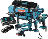Makita dlx6100px1 | lxt accu combiset 18v dhp482 + dhr202 + dtm51 + dtd156 + dga452 + dml802 in tas (3x 3.0ah accu + dc18rd duolader) - dlx6100px1 - afbeelding 1