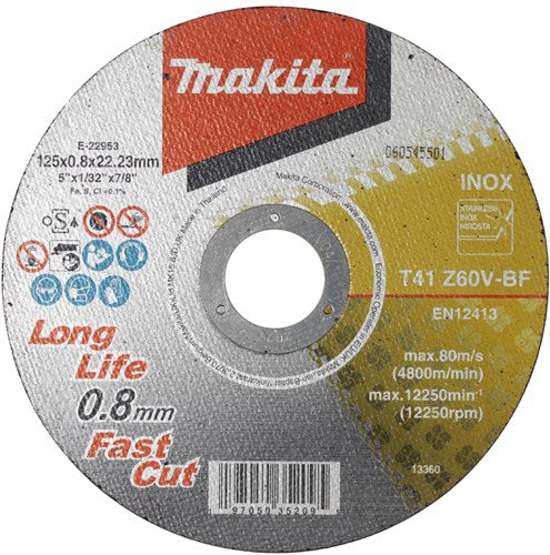 Makita accessoires makita doorslijpschijf rvs 125mm x 0,8 mm inox (12 stuks) - e-22953-12