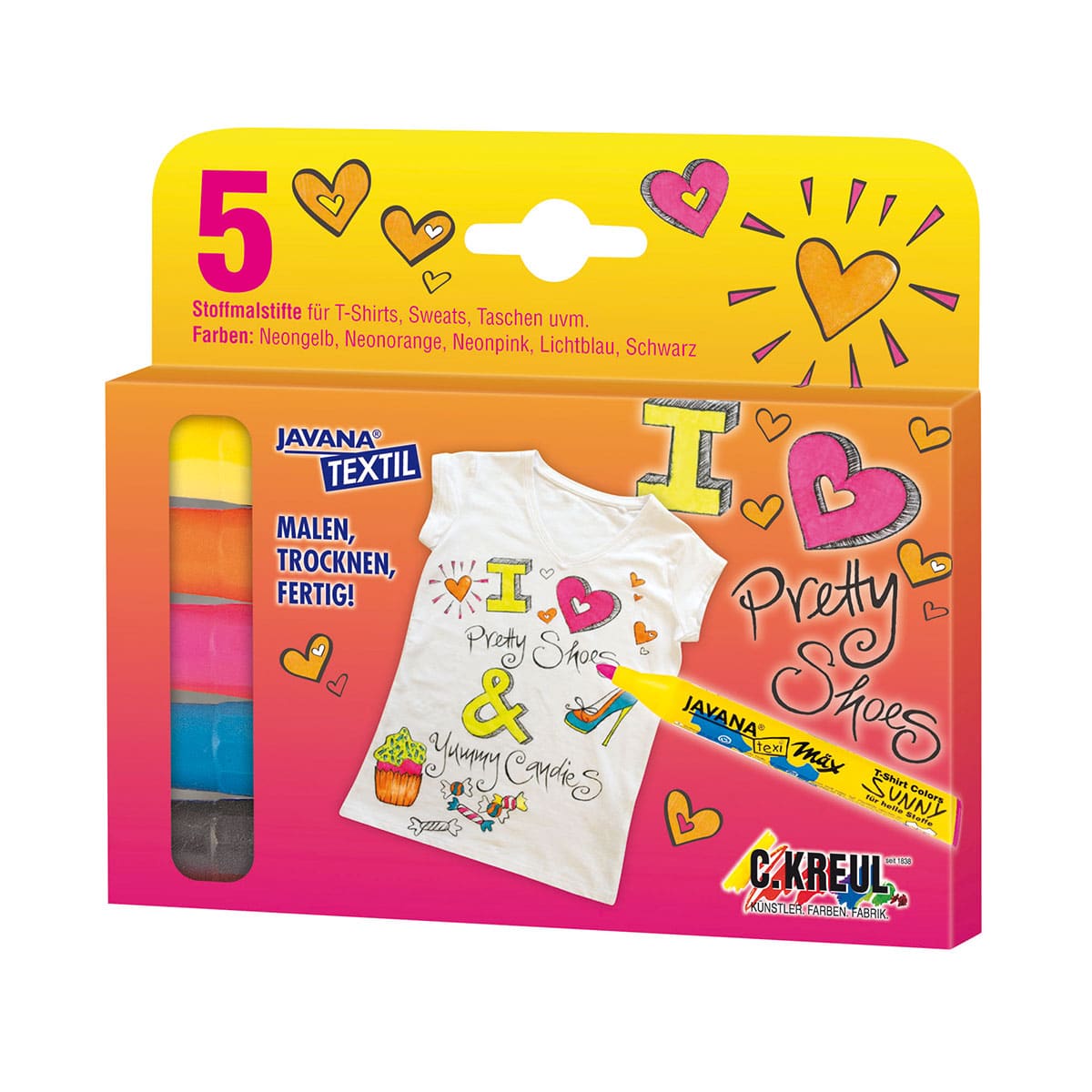 javana texi max sunny textielstift 5 neon kleuren