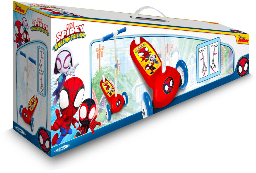 3-wiel kinderstep Spidey junior voetrem rood blauw