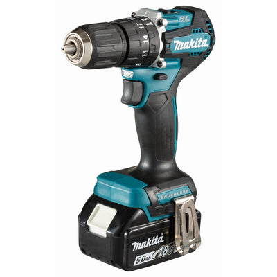 Makita dhp487rtj 18v klopboor- schroefmachine koolborstelloos 5,0 ah accu (2 st), snellader, mbox