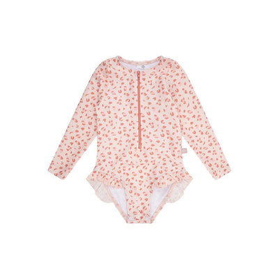 Leopard | oudroze meisjes uv badpak met lange mouwen