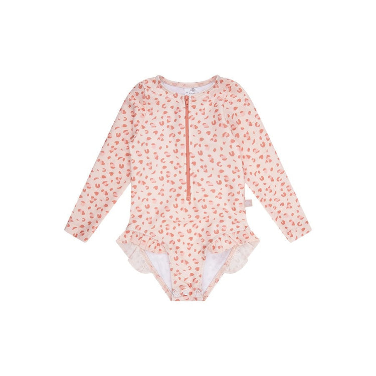 Leopard | oudroze meisjes uv badpak met lange mouwen