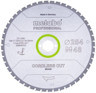 Metabo accessoires zaagblad cordless cut wood - professional , 254x30 z48 wz 5°neg - 628692000