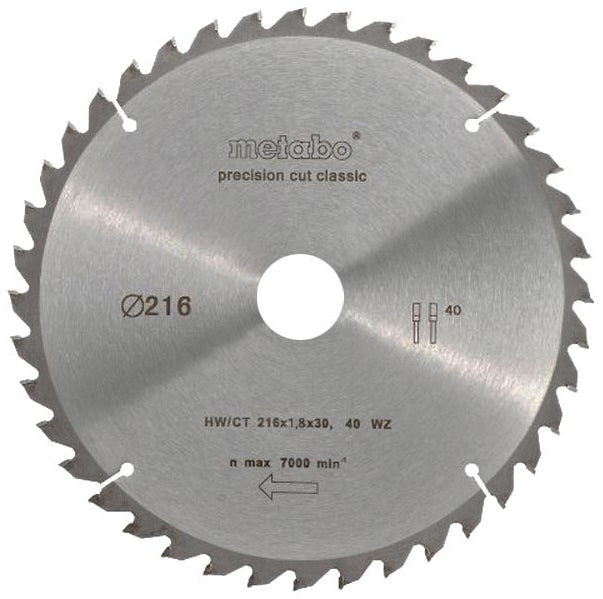 Metabo cirkelzaagblad precision cut hw ct ø 216 mm, 40t wz 5° - 628065000